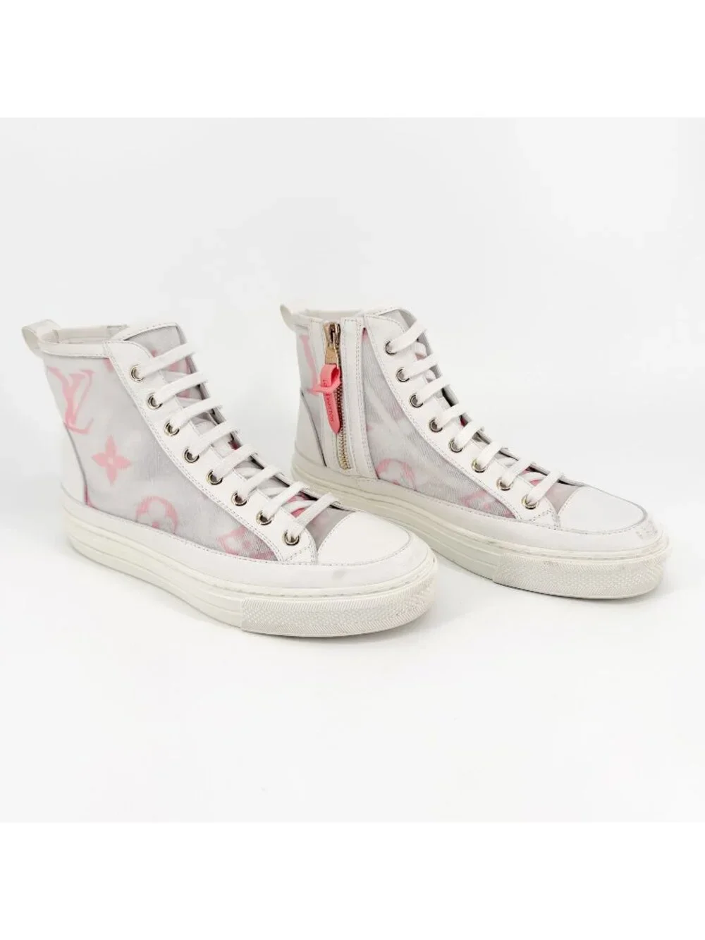 Louis Vuitton Stellar High Top White Pink Mesh Sneaker Boots Size 37 US 7 Women